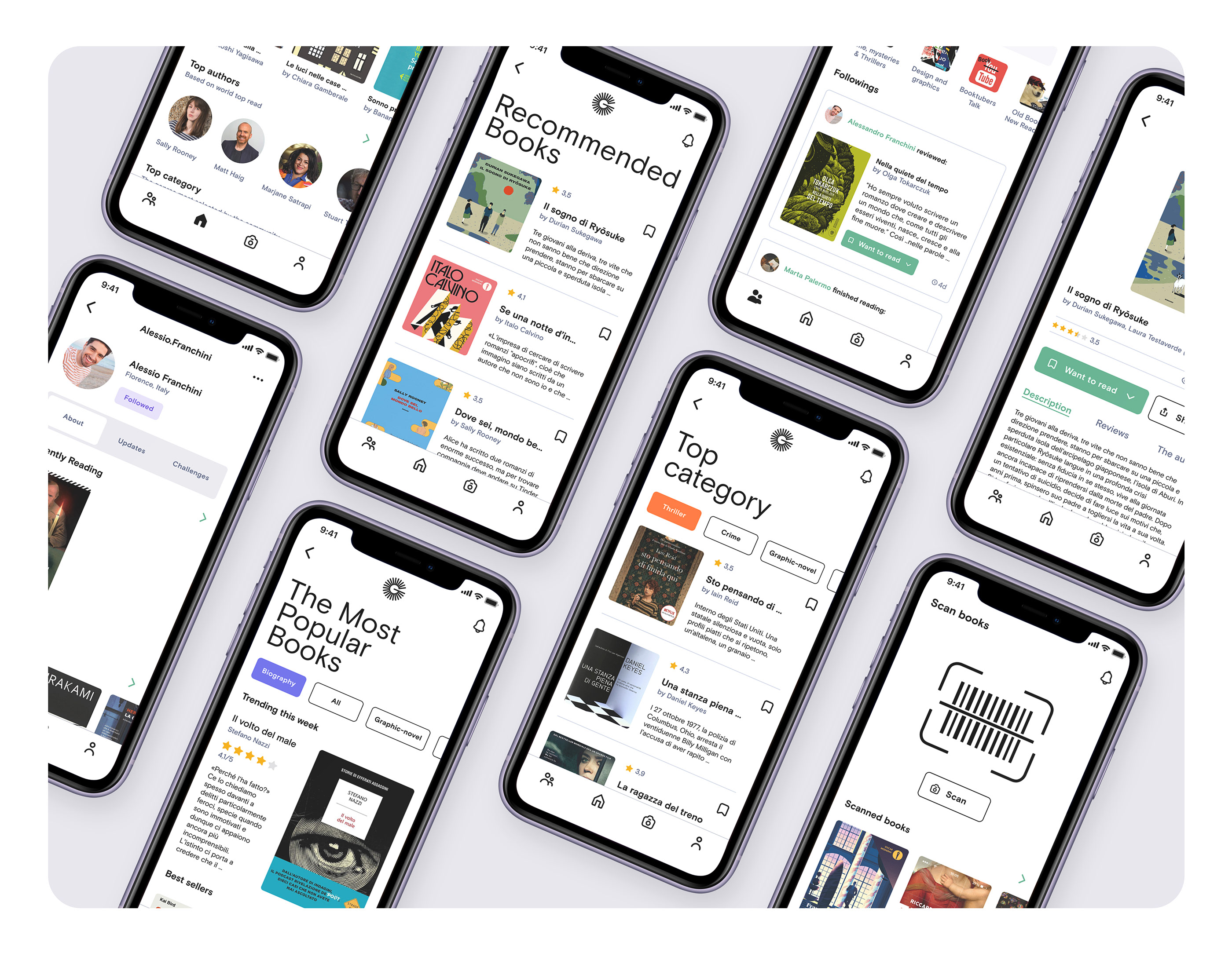 Full set of app screens