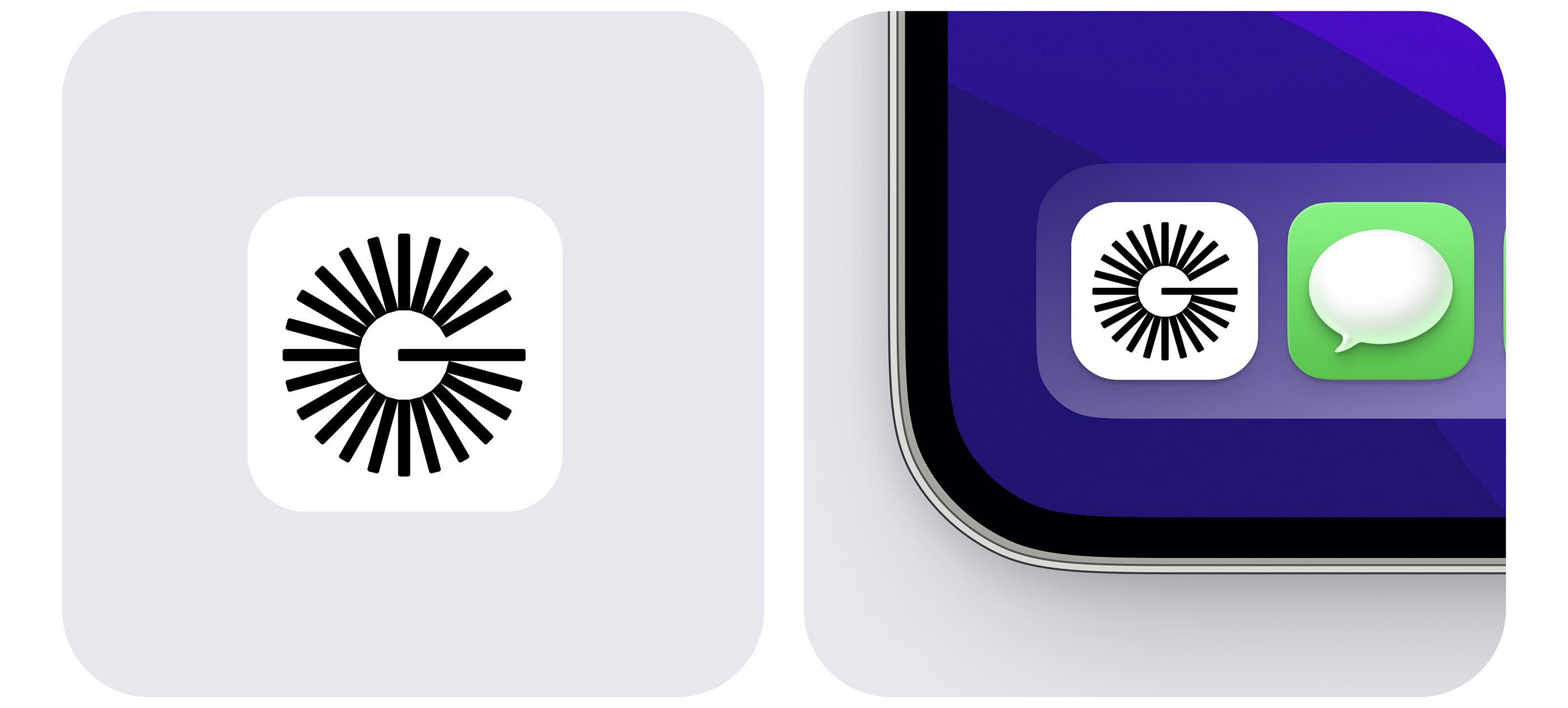 Tastegraph app icon, standalone and in the iOS dock